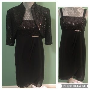 Formal Black Sequin Dress with Sequin Shrug